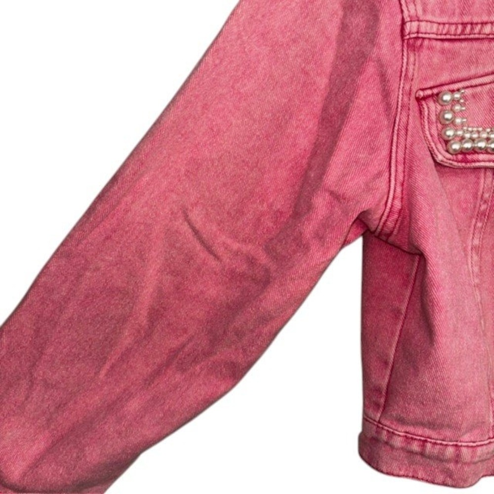 Savanna Jane Pink Acid Wash Pearl Embellished Denim Jacket Western Cropped Small - Picture 8 of 10